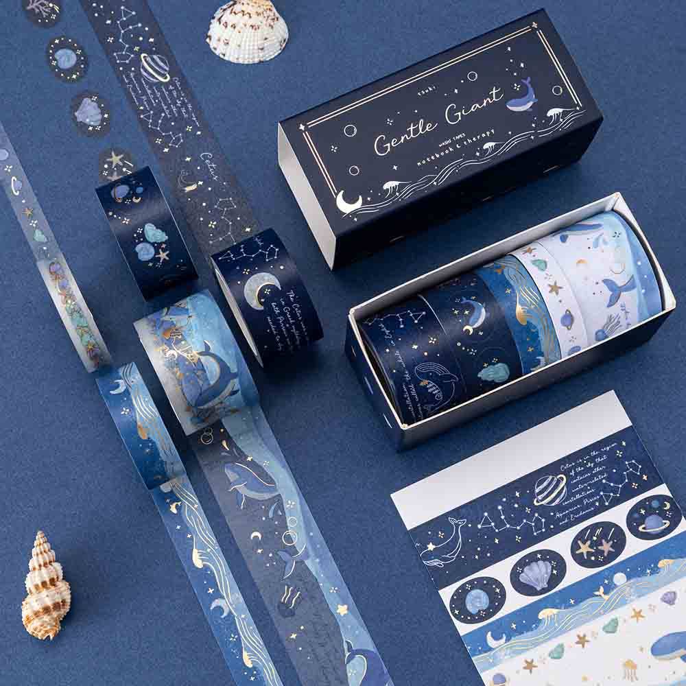 Dream Whale Deep Blue Ocean Washi Tape Set (5 Rolls)