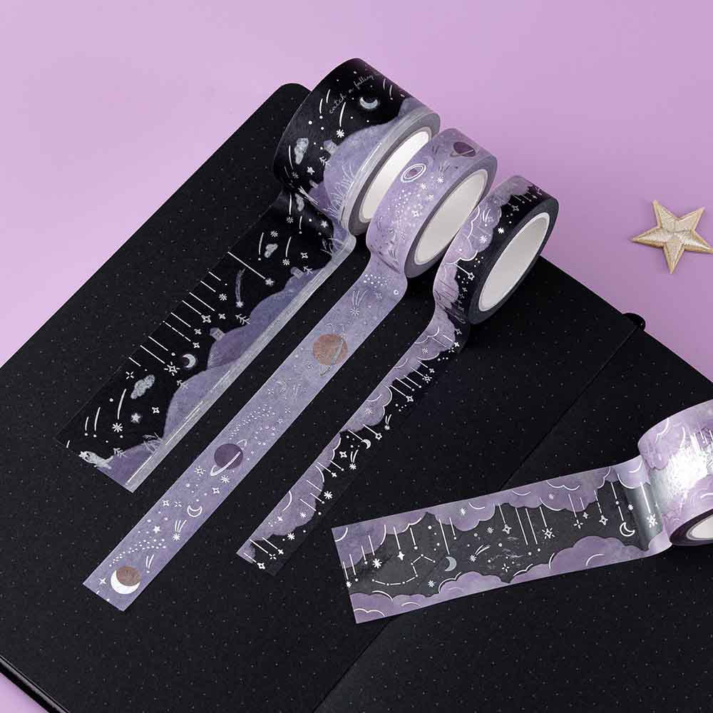 Dreamy Silver Stars & Moons Washi Tape Set (5 Rolls)