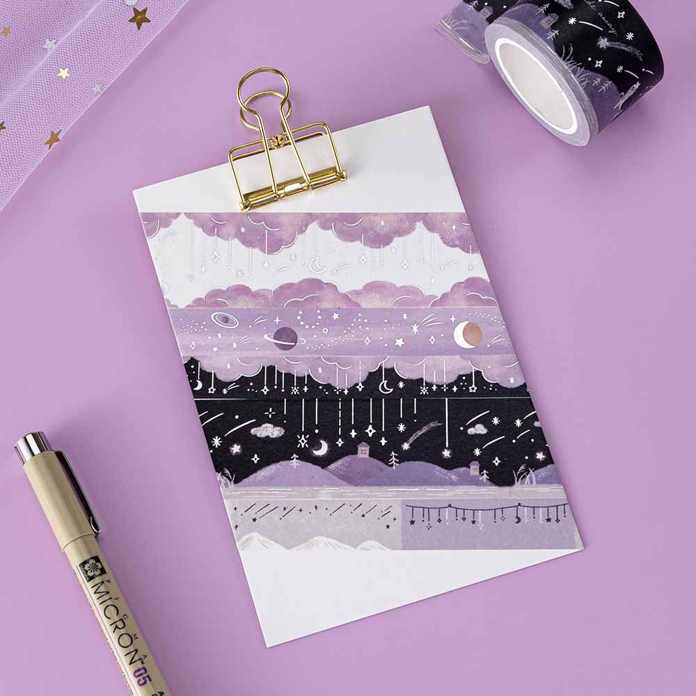 Dreamy Silver Stars & Moons Washi Tape Set (5 Rolls)