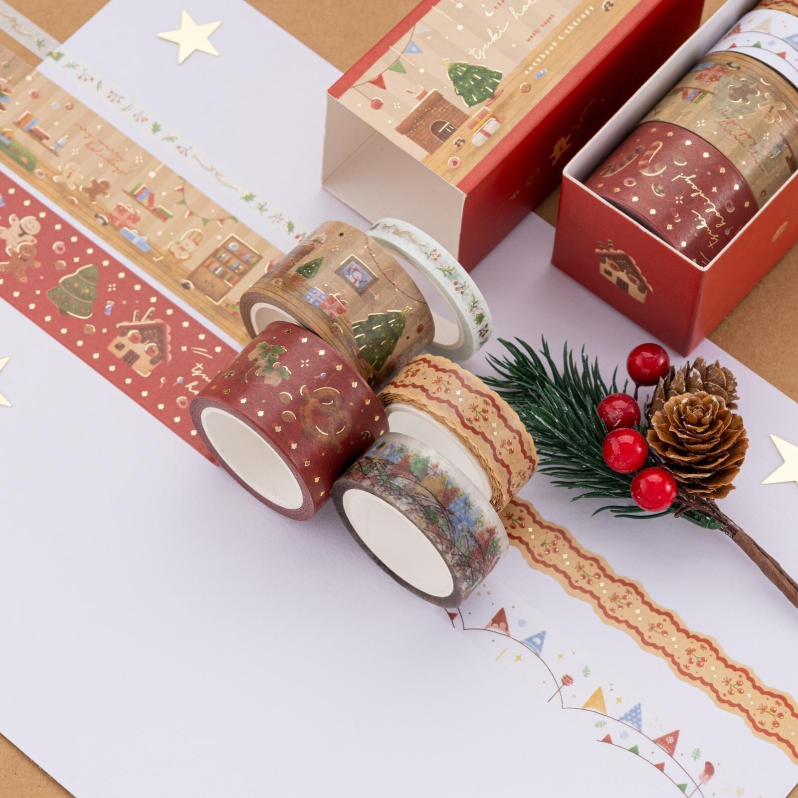 Christmas Gold Foil Washi Tape Set (5 Rolls)