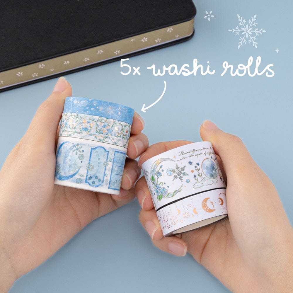 Winter Moonflower Washi Tape Set (5 Rolls)