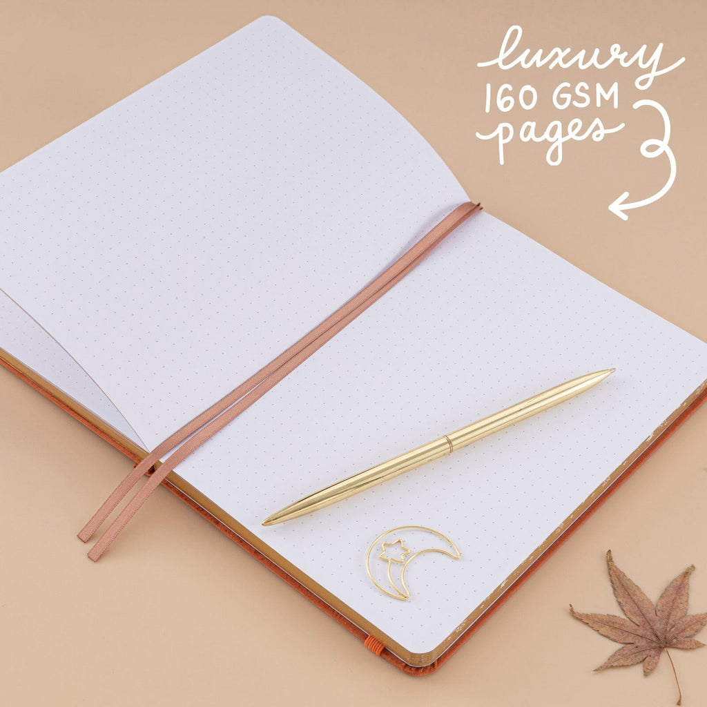 Burnt Orange Velvet Planner — Grid Paper | Metallic Gold Edging