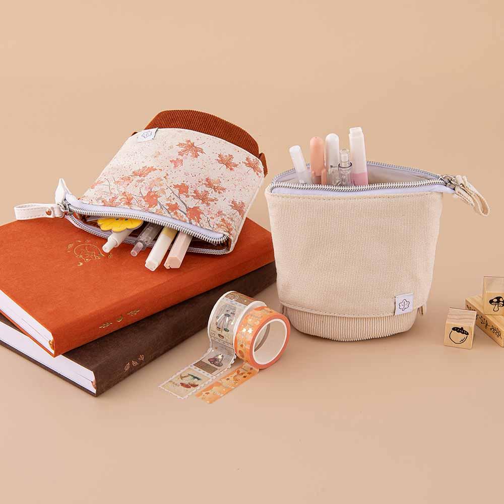 Autumn Maple Retractable Pen Pouch — 2-in-1 Pen Holder & Pouch Stone / Maple Red