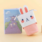 Cotton Canvas Animal Pen Pouch — Pink Bunny / Yellow Kitten