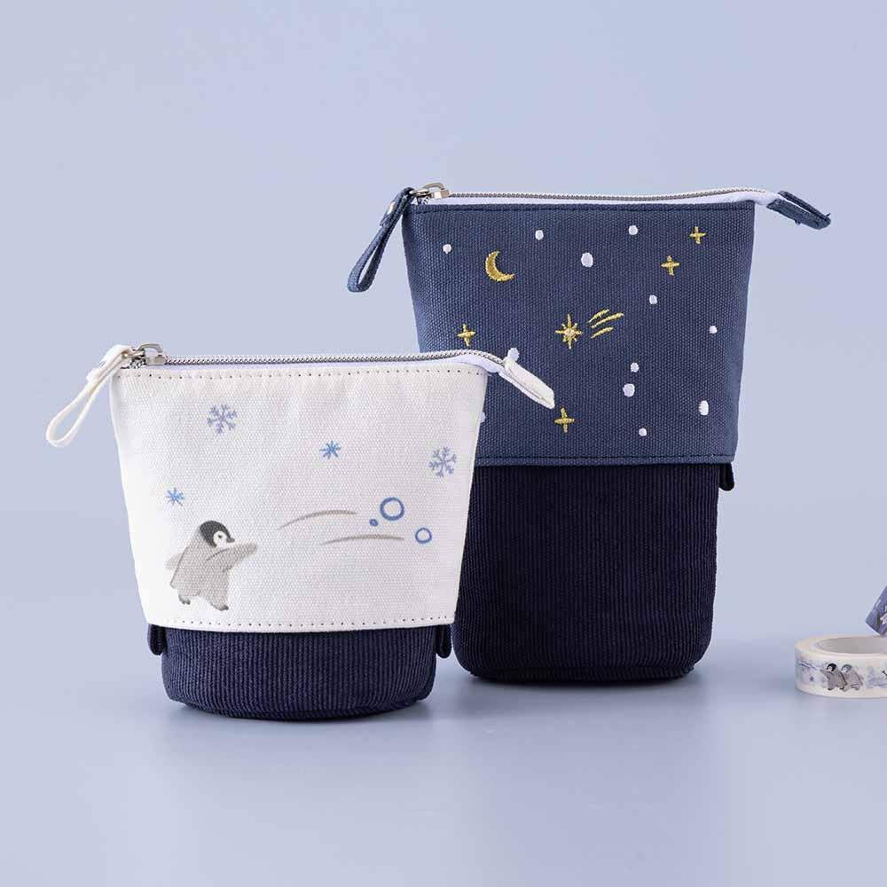 Winter Canvas Pen Pouch — Starry Night / Playful Penguin