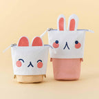 Cotton Canvas Animal Pen Pouch — Pink Bunny / Yellow Kitten