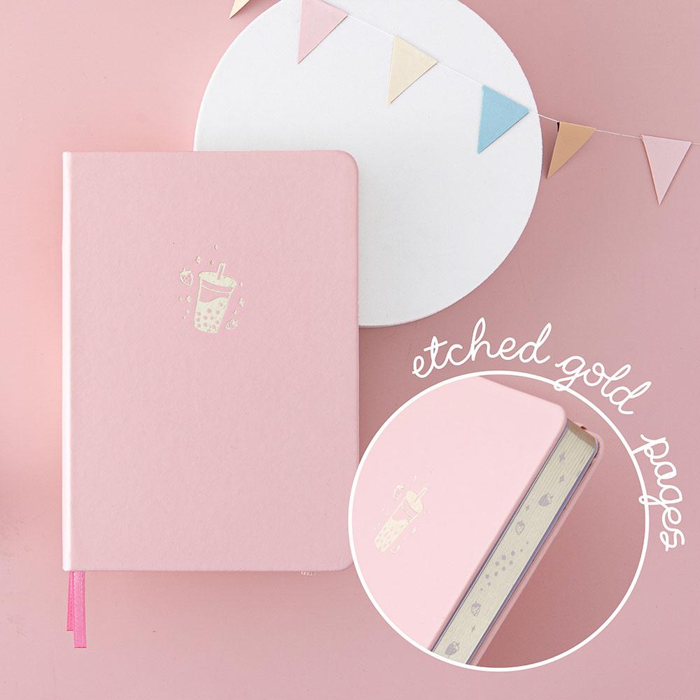 Strawberry Boba Tea Pink Vegan Leather BuJo