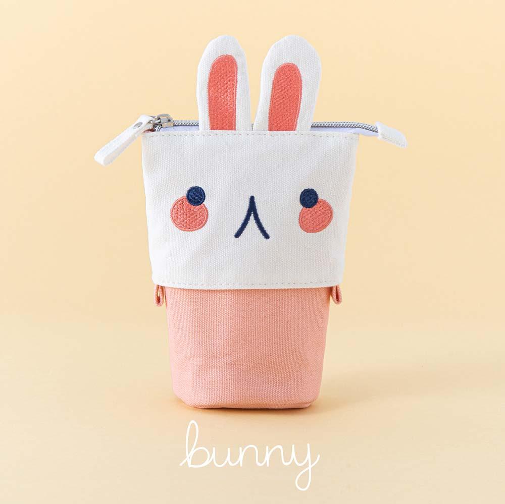Cotton Canvas Animal Pen Pouch — Pink Bunny / Yellow Kitten