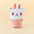Cotton Canvas Animal Pen Pouch — Pink Bunny / Yellow Kitten