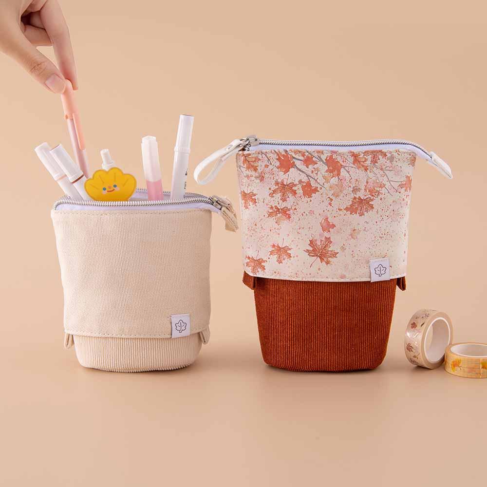 Autumn Maple Retractable Pen Pouch — 2-in-1 Pen Holder & Pouch Stone / Maple Red