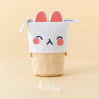 Cotton Canvas Animal Pen Pouch — Pink Bunny / Yellow Kitten