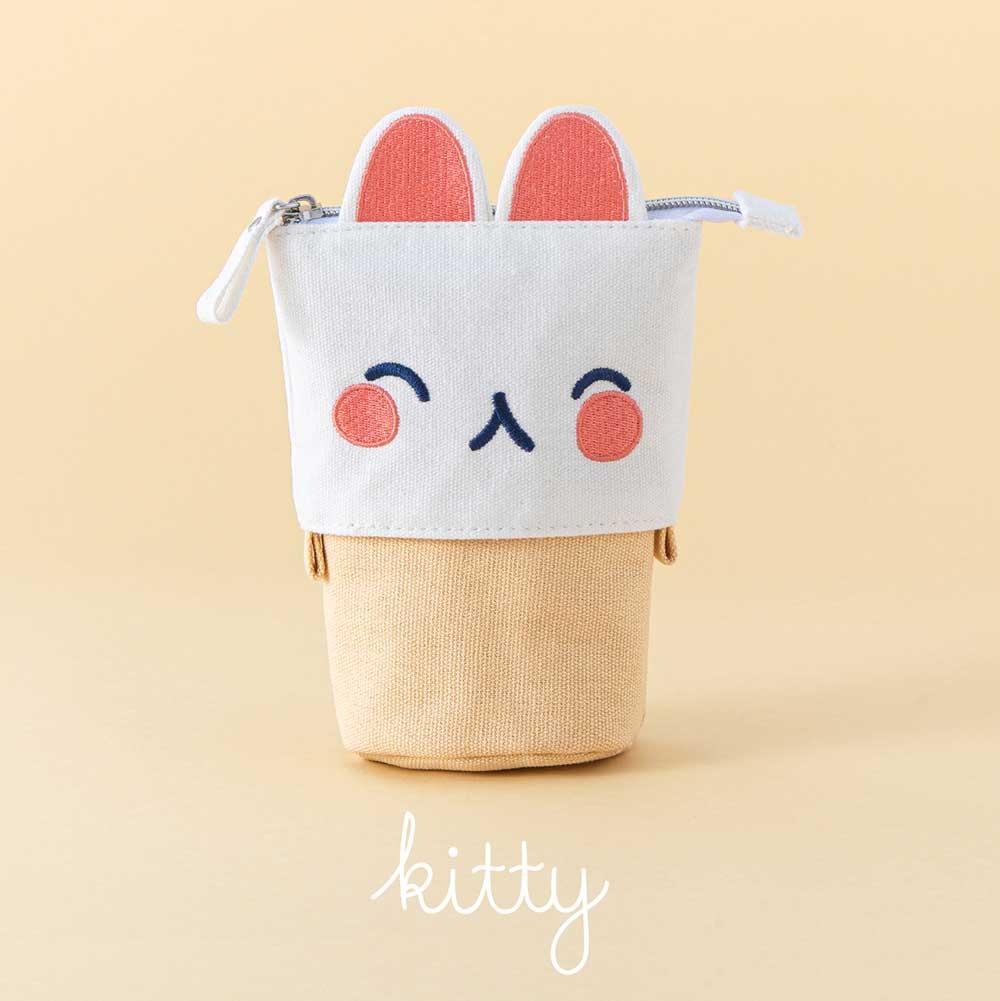 Cotton Canvas Animal Pen Pouch — Pink Bunny / Yellow Kitten