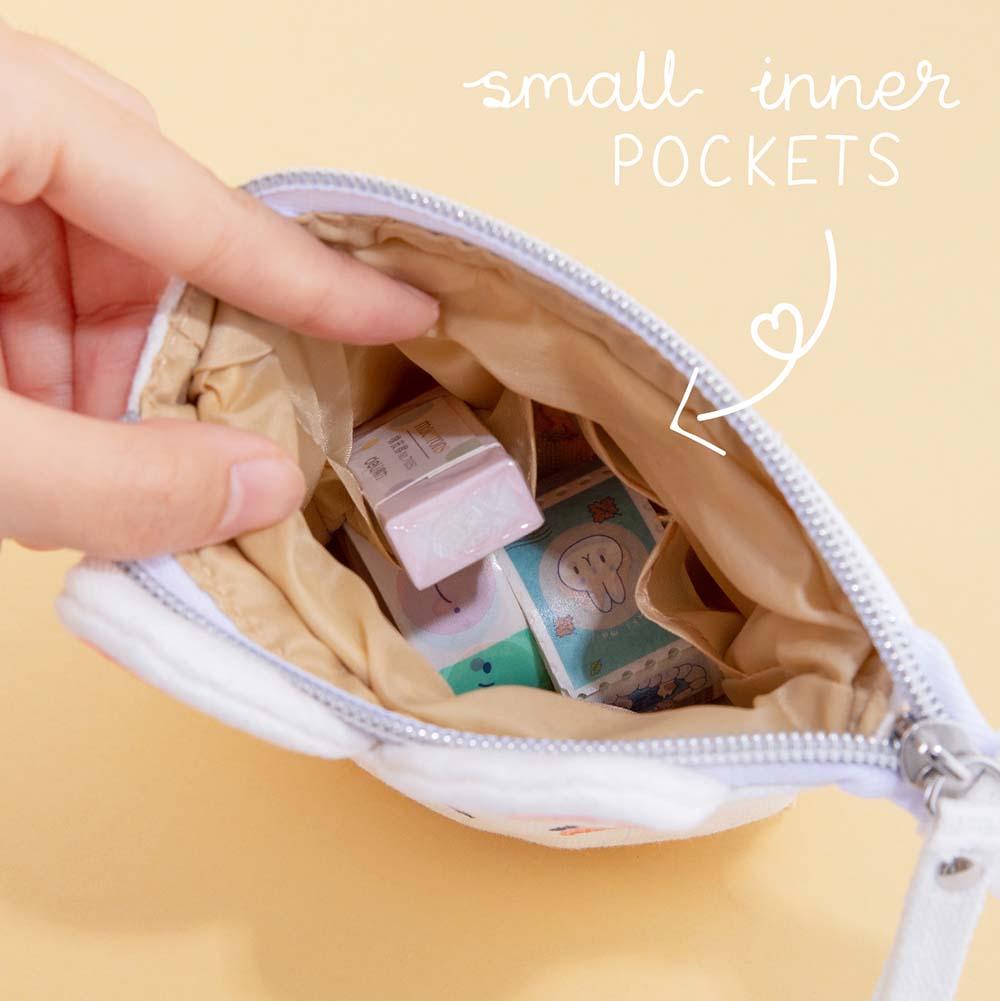 Cotton Canvas Animal Pen Pouch — Pink Bunny / Yellow Kitten