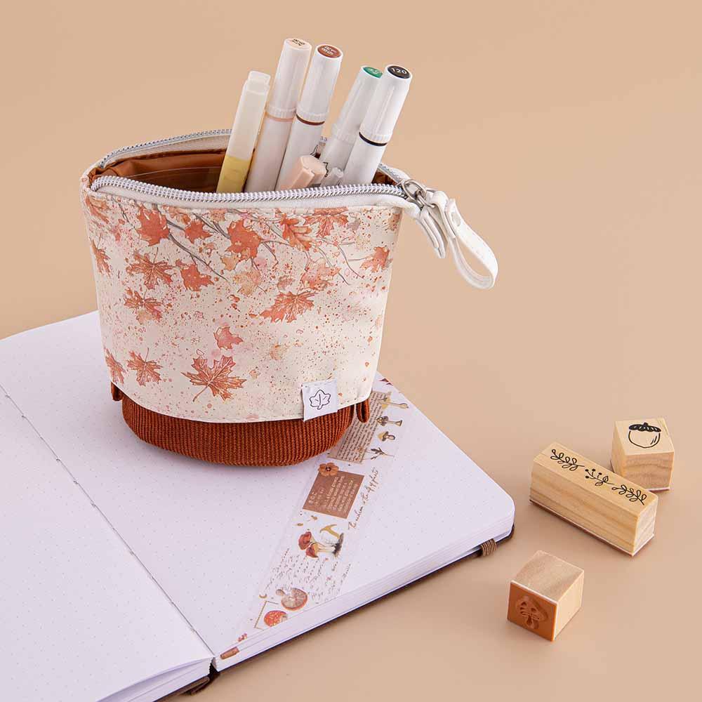 Autumn Maple Retractable Pen Pouch — 2-in-1 Pen Holder & Pouch Stone / Maple Red
