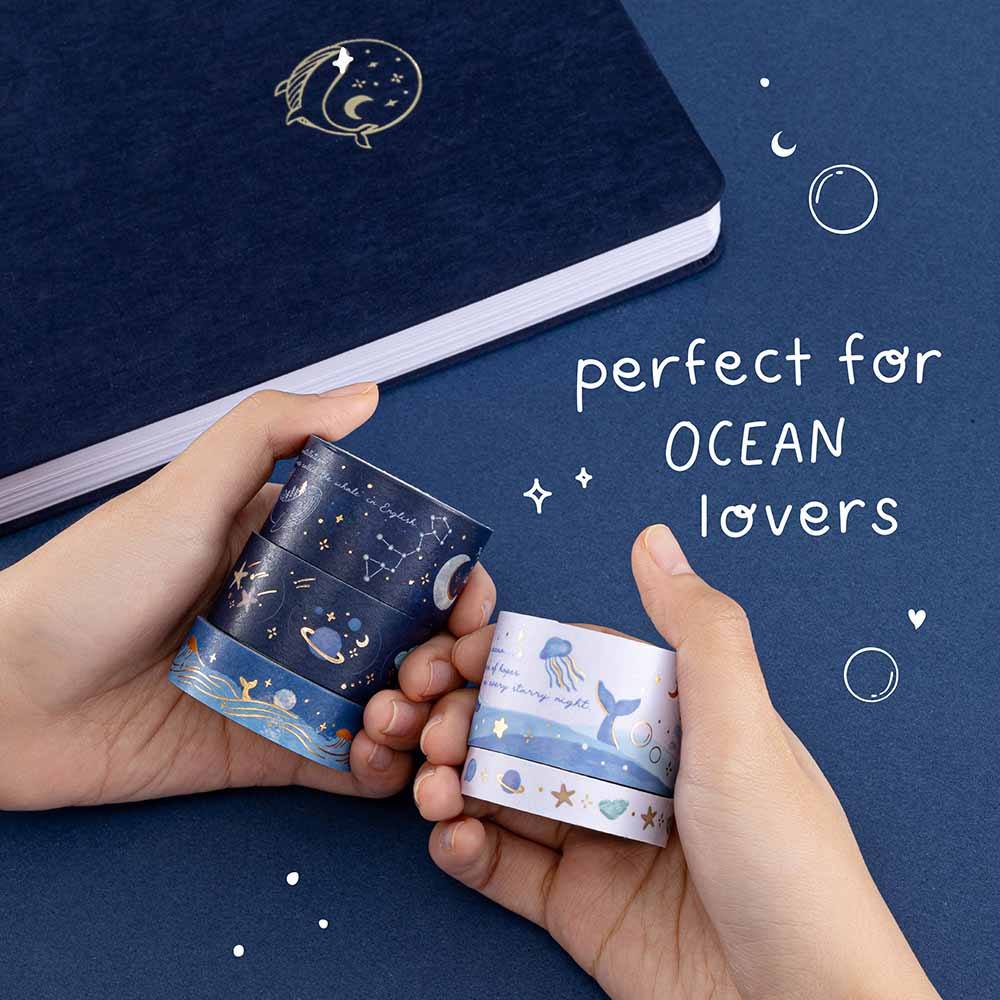 Dream Whale Deep Blue Ocean Washi Tape Set (5 Rolls)