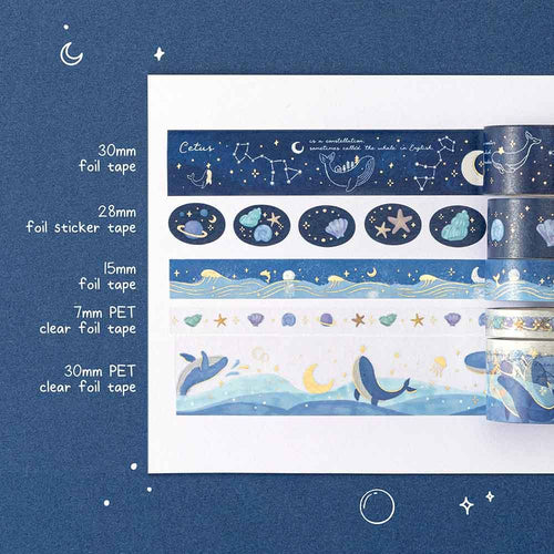 Dream Whale Deep Blue Ocean Washi Tape Set (5 Rolls)