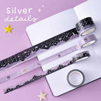 Dreamy Silver Stars & Moons Washi Tape Set (5 Rolls)