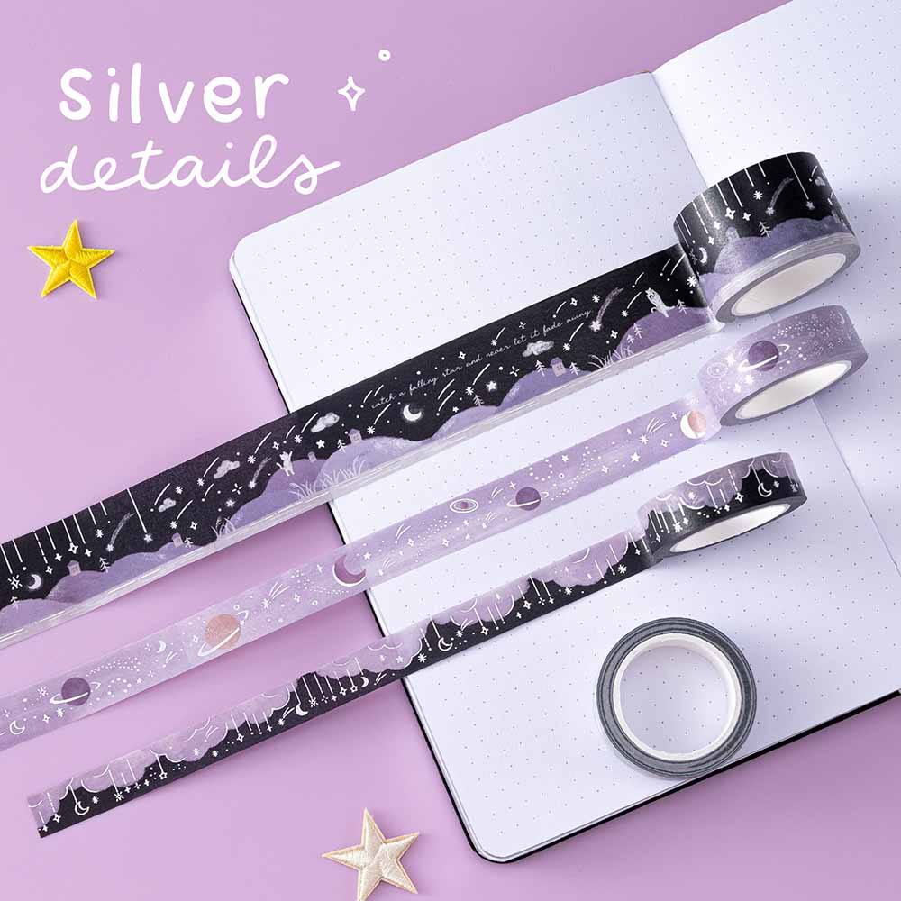 Dreamy Silver Stars & Moons Washi Tape Set (5 Rolls)