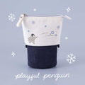 Winter Canvas Pen Pouch — Starry Night / Playful Penguin