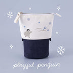Winter Canvas Pen Pouch — Starry Night / Playful Penguin