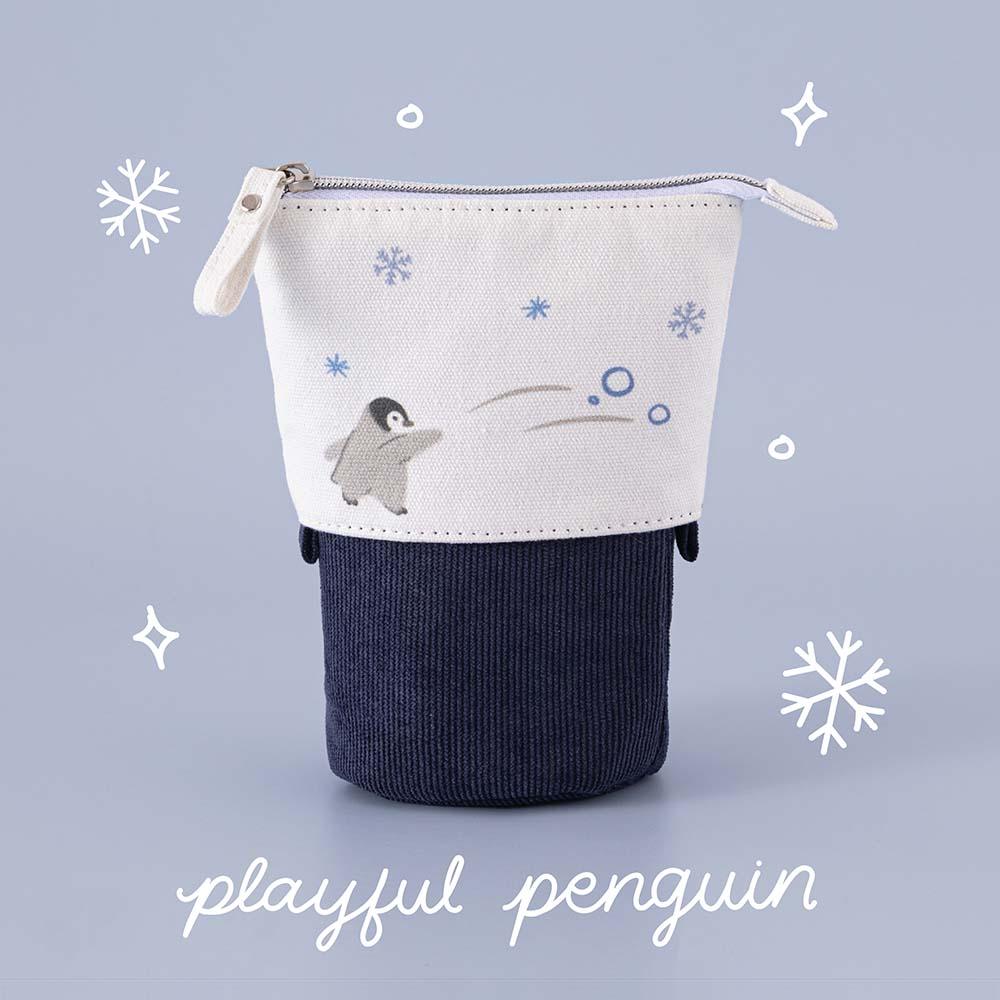 Winter Canvas Pen Pouch — Starry Night / Playful Penguin